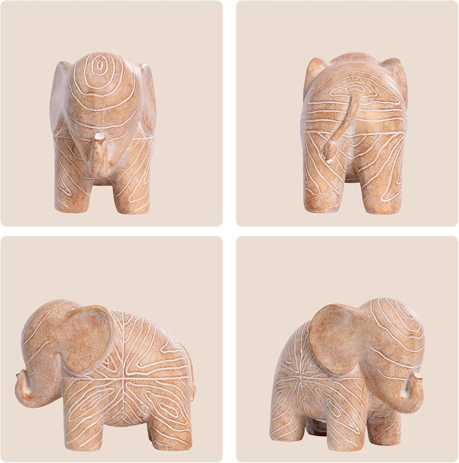 Elephant Statue, African Animal Decor, Wooden Elephant Gift for Women, Boho Decor for Living Room, Shelf, Office（1Pack, Small ）