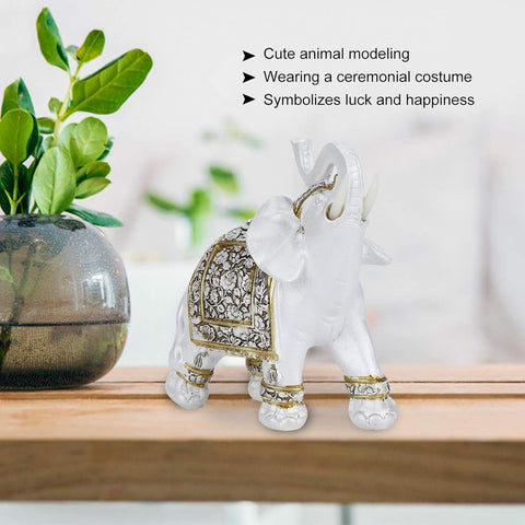 Wealth Elephant Statue,White Retro uropean Style Resin Lucky Feng Shui Lucky Elegant Figurine Elephant Statue Collectible for Home Office Car Decoration