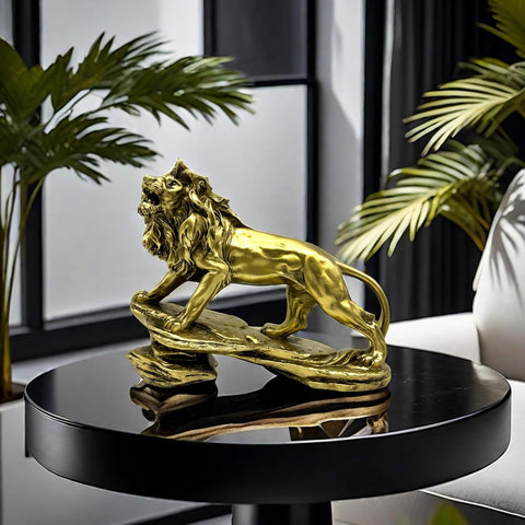 Strong Lion Statue Figurine Sculpture Resin Collectible Gifts for Lion Lover Office Home Decor Desk Accessories Decoration Garden Figurines Outdoor Decor Gold