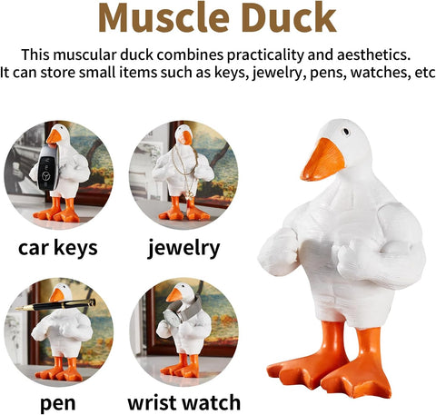 Funny Muscle Duck Statue Home Decor，Cute Little Duck Garden Figurine，Little Duck Craft Decoration Sculpture，Statues for Office Desk Home Decor Figurines Entryway Table Decor(White)