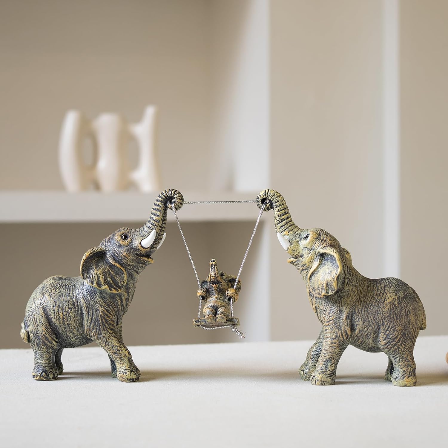 Elephant Statue For Home Decor.Elephant Gifts For Women,Mom.Elephant Decor For Living Room,Office,Shelf Decorations.Elephant Figurines Bring Good Luck,Love.Elephant Table Centerpiece Ornaments.