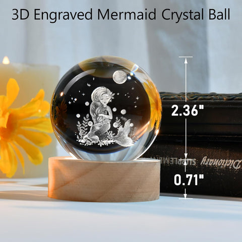 3D Cat Themed Gifts for Women Decor for Cat Lovers Cat Mom Crystal Ball Cat Related Sympathy Presents with Wooden Light Base