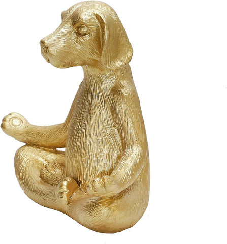 7" Yoga Meditation Dog Figurine - Gold Polyresin Decorative Statue for Home, Office, Patio, Garden, Indoor Decor, Yoga Studio, Yogi Gift Idea