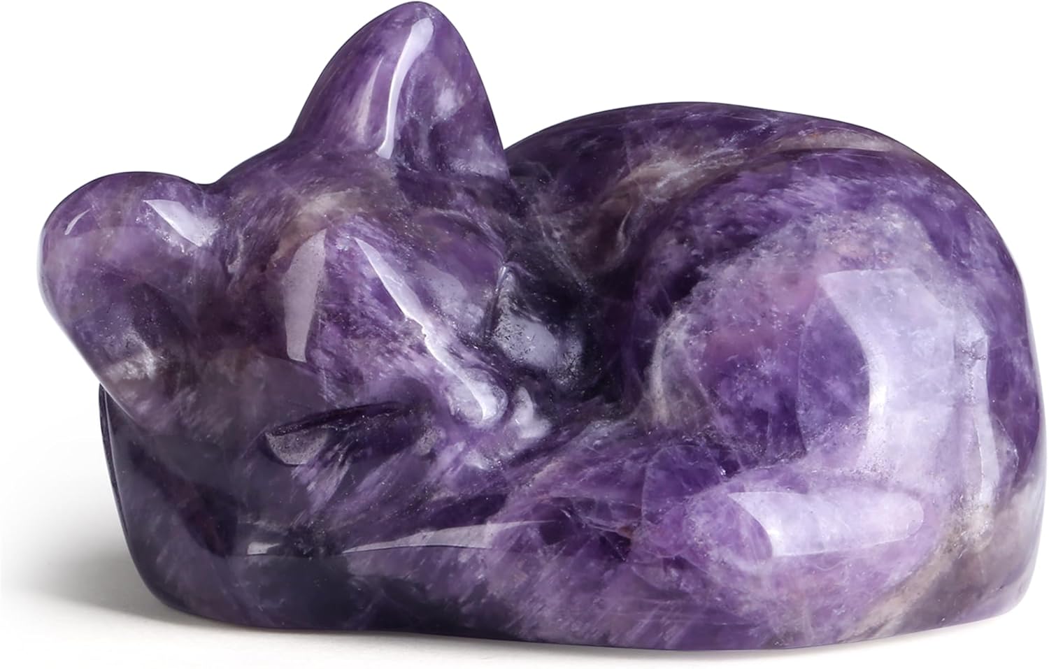 2" Cat Decors Statue Opal Moonstones Crystals Sleeping Cats Gemstone Hand-Carved Cute Animal Statues Figurines Home Office Desk Decor Lucky Energy Reiki Kitten Ornaments Gifts for Women Men