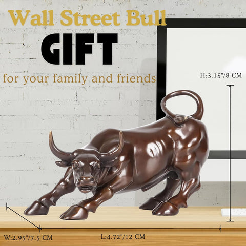 Brass Bull Figurine -Wall Street Bull Art Decor, Bronze Bull/Cow/Ox Figure Statues and Sculptures Home Office Decor or Gift(with A Gift Box)