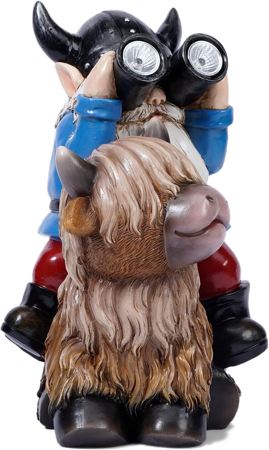 Garden Gnome Statues Resin Gnome Sitting on Highland Cow Solar Lights Outdoor Telescope Gnome Gifts for Yard, Patio Decor Gift(Cow Gnome)