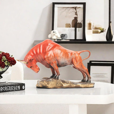 Bronze Bull Sculpture - Pure Copper Charging Bull/Cow/Ox Figure and Statue Handmand Collectable Art Decor - Raging Bull Figurine for Office& Home Decorations and Gift (L:8.3in Red)