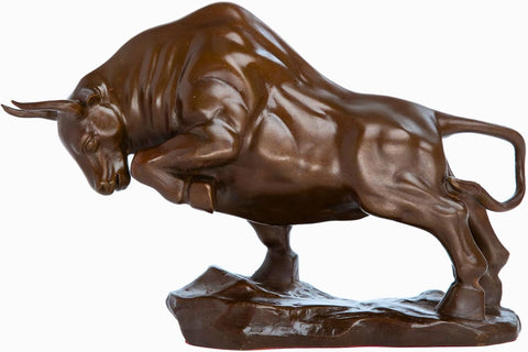 Bronze Bull Sculpture - Pure Copper Charging Bull/Cow/Ox Figure and Statue Handmand Collectable Art Decor - Raging Bull Figurine for Office& Home Decorations and Gift (L:8.3in Red)