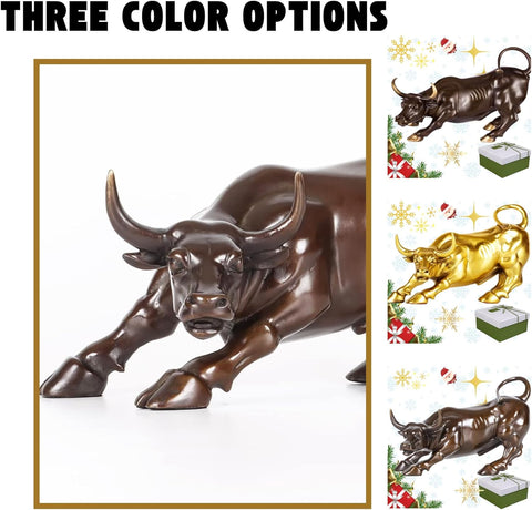 Brass Bull Figurine -Wall Street Bull Art Decor, Bronze Bull/Cow/Ox Figure Statues and Sculptures Home Office Decor or Gift(with A Gift Box)