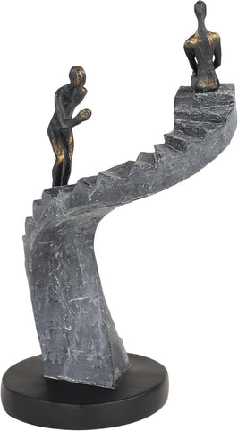 Deco 79 Polystone People Decorative Sculpture Home Decor Statue with Stairs, Accent Figurine 8" x 3" x 14", Black