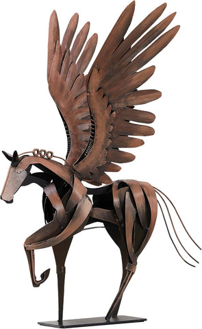 Horse Statue Décor Artwork, 24" H Handmade Metal Pegasus Greek Flying Horse Sculpture, Hand-Painted Animal Figurines for Home Living Room Office (Brown with Wings)