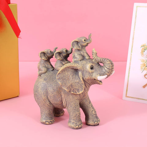 Cute Elephant Statue Home Décor Good Luck Elephant Carries Three Calves on Its Back Figurines Décor for Shelf Good Gifts for Women Decoration for Living Room, Bedroom, Office