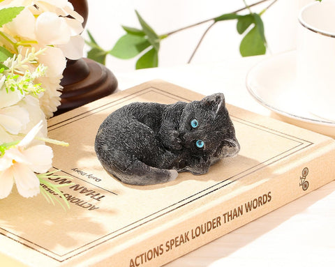 Cat Decor Black Obsidian Cat Crystal Figurines Crystals Gifts for Cat Lovers Men Women Lucky Cute Cat Statue for Room Desk Decor 1PC