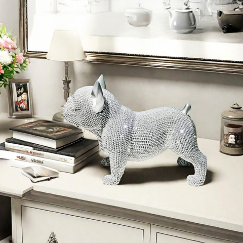 Handcrafted Bulldog Resin Home Decor Statue - Intricate Beaded Design - Unique Decorative Sculpture for Living Room, Office, or Bedroom