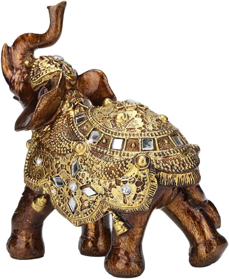 Golden Elephant Statue, Resin & Wood Grain Collectible Figurine, Feng Shui Lucky Elephant Sculpture for Home TV Cabinet