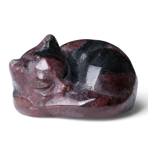 LAIDANLA Black Obsidian Sleeping Cat Statue Healing Crystals Hand Carved Cute Kitten Figurine Sculpture 1.6" Glossy Gemstone Decor Polished Stone Reiki Office Room Bedroom Desk Home Decoration Gifts