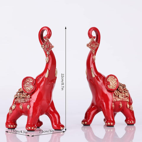 Red Elephant Statues Home Decor, A Pair Red Lucky Elephant Statue and Sculpture Decorativos Para Sala, Elephant Art Ornament - For Living Room Tv Stand, Entry Table Coffee Table Office Knick Knacks