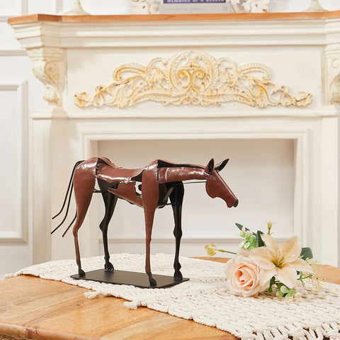 Horse Statue Décor Artwork, 24" H Handmade Metal Pegasus Greek Flying Horse Sculpture, Hand-Painted Animal Figurines for Home Living Room Office (Brown with Wings)