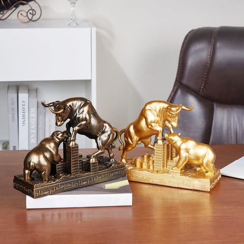 Bull and Bear Statue,Resin Abstract Tabletop Decor, Stock Market Decor,Gifts for Financial Investment Managers Investor.