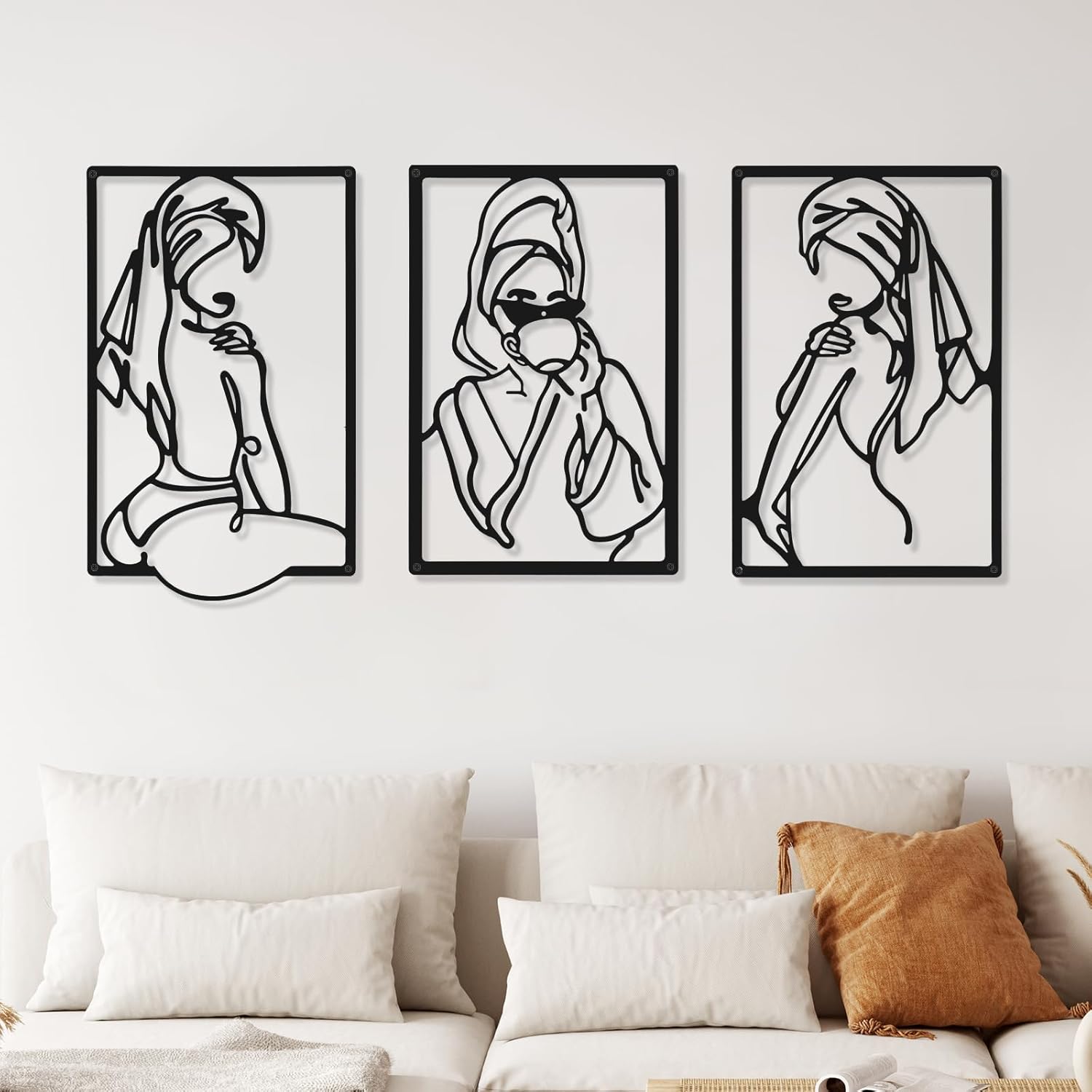 CHENGU 3 Pieces Metal Minimalist Abstract Woman Wall Art Line Drawing Wall Art Decor Single Line Female Home Hanging for Kitchen Bathroom Living Room