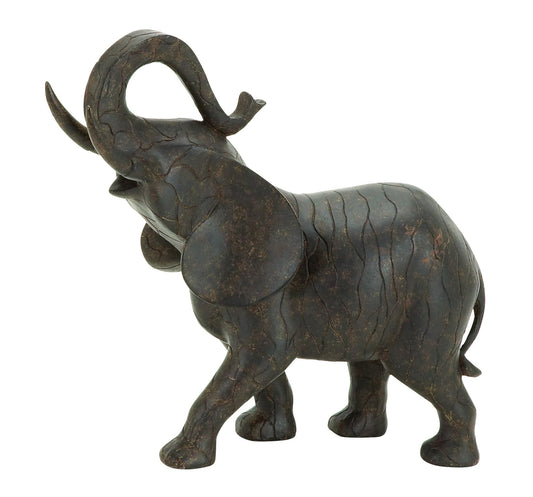 Deco 79 Polystone Elephant Decorative Sculpture Home Decor Statue, Accent Figurine 12" x 3" x 10", Gray 2010