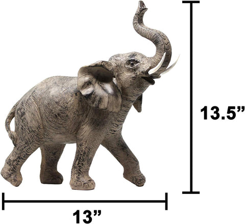 Seraphic Large 13" African Elephant Statue Gifts for Women, Big Elephant Decor Scuplture with Trunk Up for Home Decor