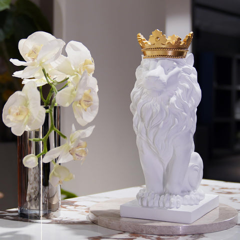 LCdecohome Lion Statue - Outdoor Collectible Figurine, 15 Inch Gold Crown Black Standing Lion Home Decor for Desk & Home Black Decor Gift