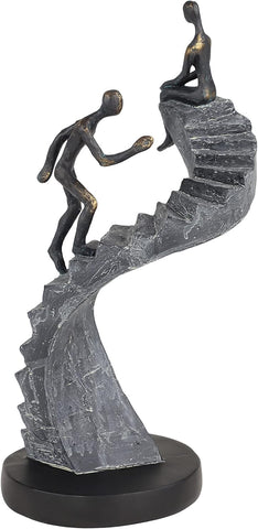 Deco 79 Polystone People Decorative Sculpture Home Decor Statue with Stairs, Accent Figurine 8" x 3" x 14", Black