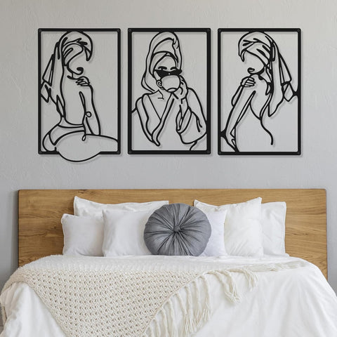 CHENGU 3 Pieces Metal Minimalist Abstract Woman Wall Art Line Drawing Wall Art Decor Single Line Female Home Hanging for Kitchen Bathroom Living Room