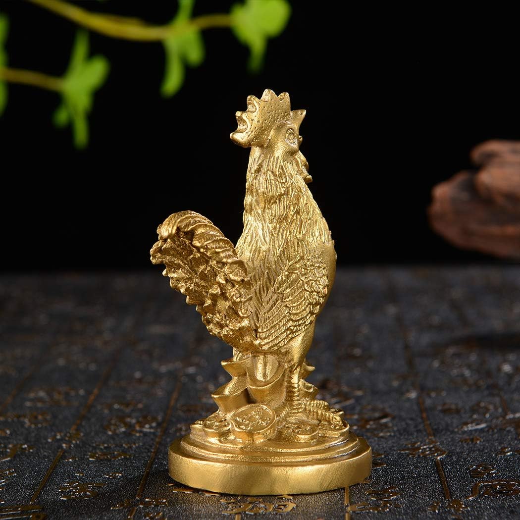 Brass Feng Shui Statue Auspicious Rooster/Chicken/Cock Home Office Decorative Talisman Golden Figurine Gift for Collection PTZY048