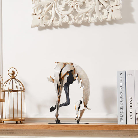 Handmade Horse Statue, Elegant Rustic Home Decor, Modern Metal Sculpture Crafts for Home & Office, Gift for Horse Lovers, Girls, Women (White)