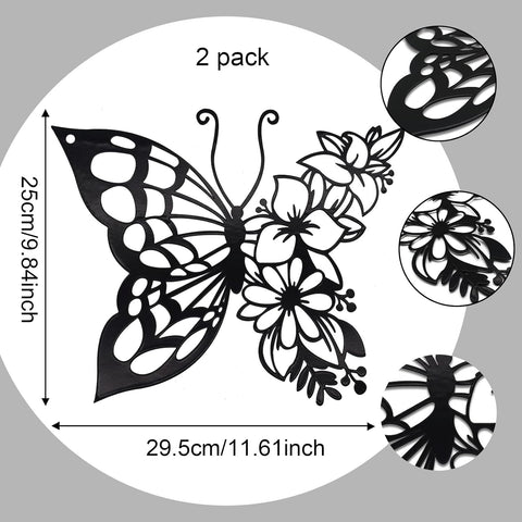 EZ4ENCE 2PCS Butterfly Decoration Wall Art Boho Wall Home Decor Hanging Appearance Wall Decor Metal Hanging Butterfly Decor Flower Wall Art for Bedroom Living Room Home Wall,Black(Large)