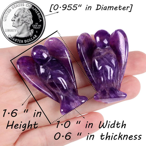 QINJIEJIE Amethyst Crystal Angel Crystals Healing Stones Guardian Angel Statue Pocket Gemstone Purple Decor Polished Peace Cute Carved Angel Figurine Spiritual Meditation for Women Men Love Gift