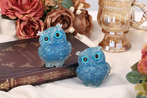 LAIDANLA Aquamarine 2.4" Owl Statue Natural Healing Crystal Cute Owl Animal Figurine Pocket Sculpture Reiki Spiritual Energy Gemstone Home Office Room Desk Decor Gifts for Women Men