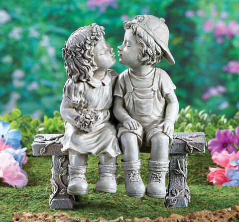 Collections Etc First Kiss, Puppy Love, Kissing Couple Garden Sculpture, 8 1/4" L x 4 3/4" W x 9" H