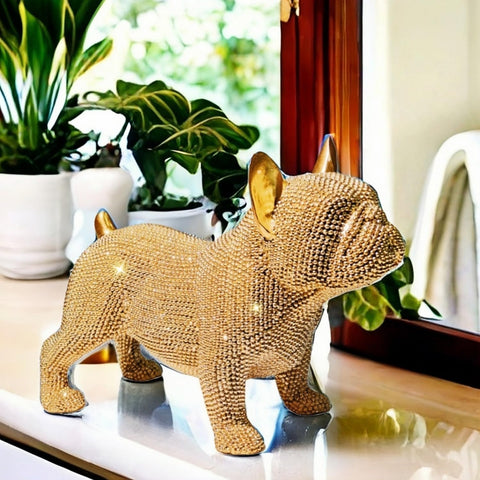 Handcrafted Bulldog Resin Home Decor Statue - Intricate Beaded Design - Unique Decorative Sculpture for Living Room, Office, or Bedroom