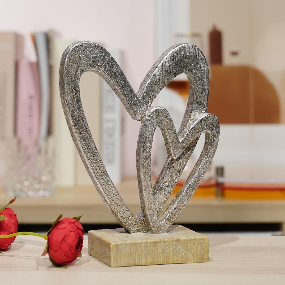 Guichifun Couple Gifts Modern Farmhouse Decor - Valentines Day Decor Resin Heart Sculpture Home Love Statue for Husband Wife Mother Father Wedding Romantic Gifts 5 X 2.25 X 6.5 Inch