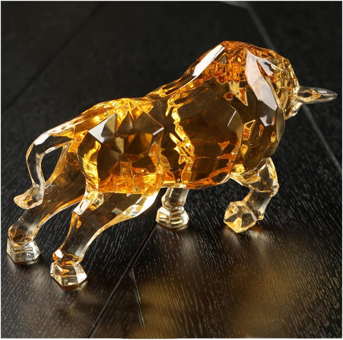 FengShui Wall Street Bull Statue Acrylic Bull Figurine Sculpture Home Office Desk Decorative Ornament 8.7''L (Amber)