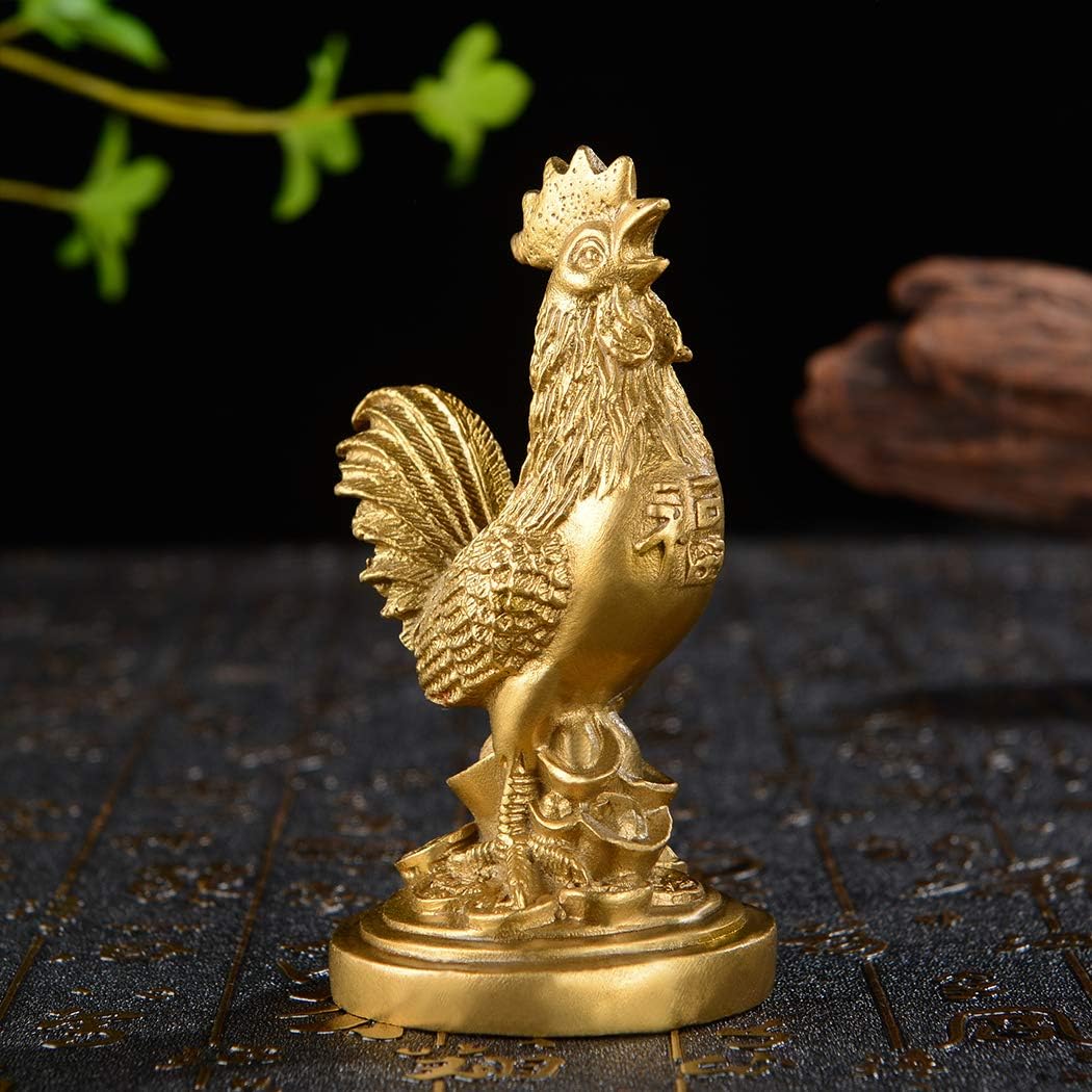 Brass Feng Shui Statue Auspicious Rooster/Chicken/Cock Home Office Decorative Talisman Golden Figurine Gift for Collection PTZY048