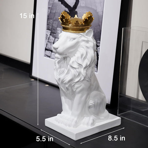 Lion Statue - Outdoor Collectible Figurine, 15 Inch Gold Crown Black Standing Lion Home Decor for Desk & Home Black Decor Gift