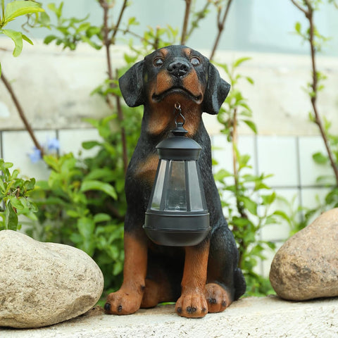 Garden Dog Statues Outdoor Decor, 13" Solar Powered LED Lights Outdoor Statue Garden Decorations Puppy Figurine for Patio, Lawn, Yard Art Decoration, Housewarming Garden Gift