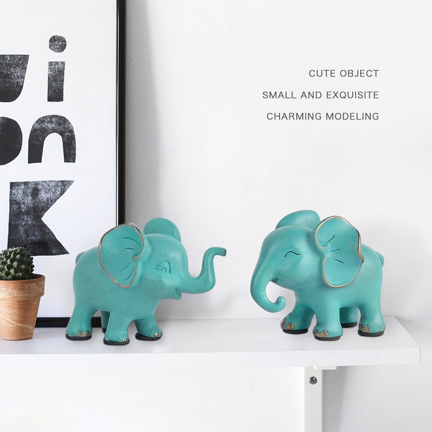 Small Elephant Statues, Green Set of 3 Cute Home Decor, Figurine Decorative Ornaments for Living Room, Bedroom, Office Desktop, Cabinets, Unique