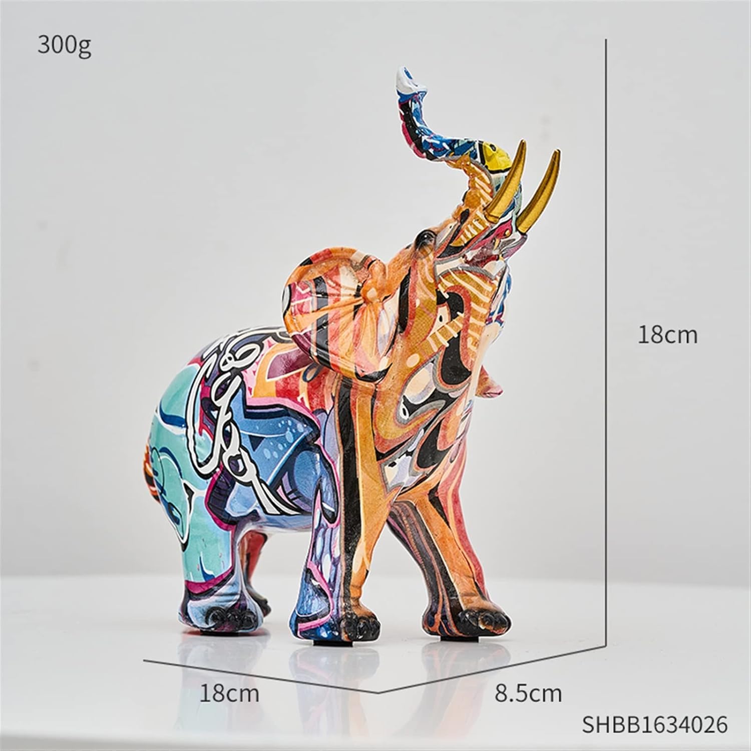 Color Elephant Sculpture Resin Animal Statue Living Room Ornament Modern Art Graffiti Home Decor Figurines for Interior (Color : Height-26CM)