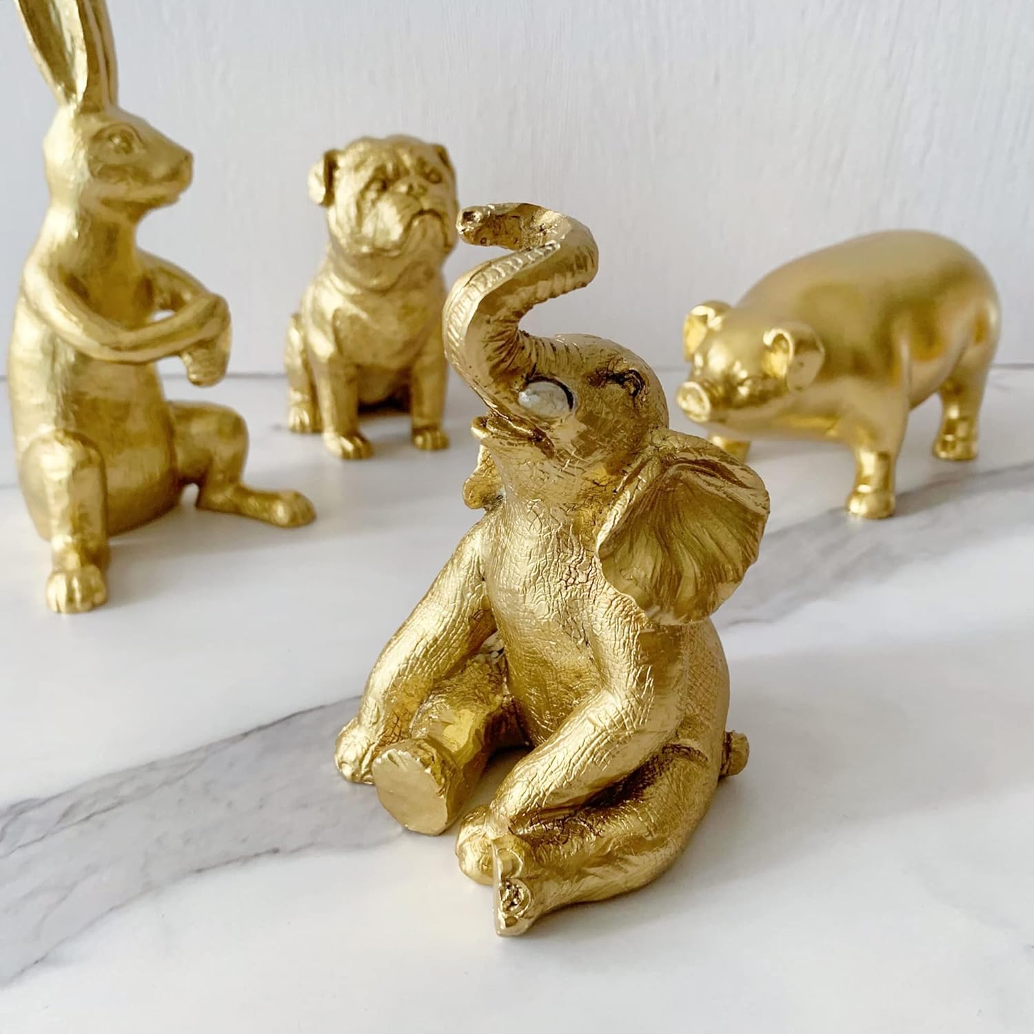 Golden Elephant Statue, Animal Figurine Home Decor, Elephant Sculpture for Home Office Desktop Bookshelf