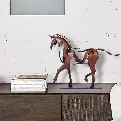 Handmade Horse Statue - Unique Rustic Decor for Office & Home - Hand-Painted Metal Sculpture - Perfect Handicraft Gift for Horse Lovers (Brown)