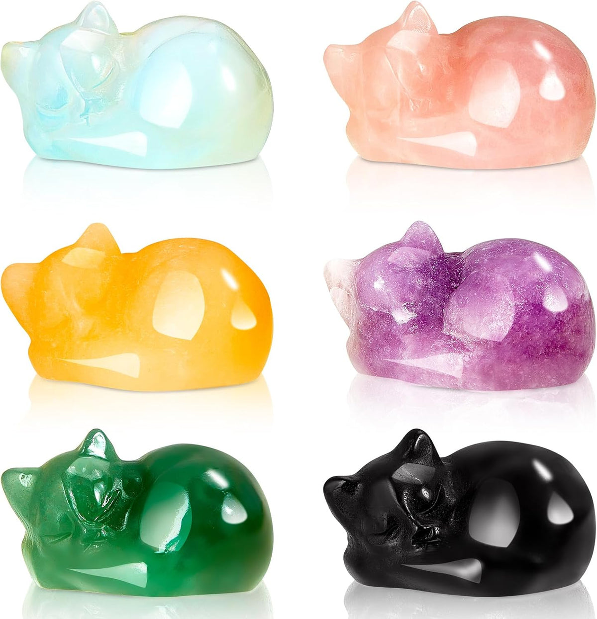 6 Pieces Crystal Figurines Cat Statues Cute Cat Decor Gemstone Decor Small Carved Sculpture for Women Gifts for Kitty Lover Office Home Animal Stone Decoration