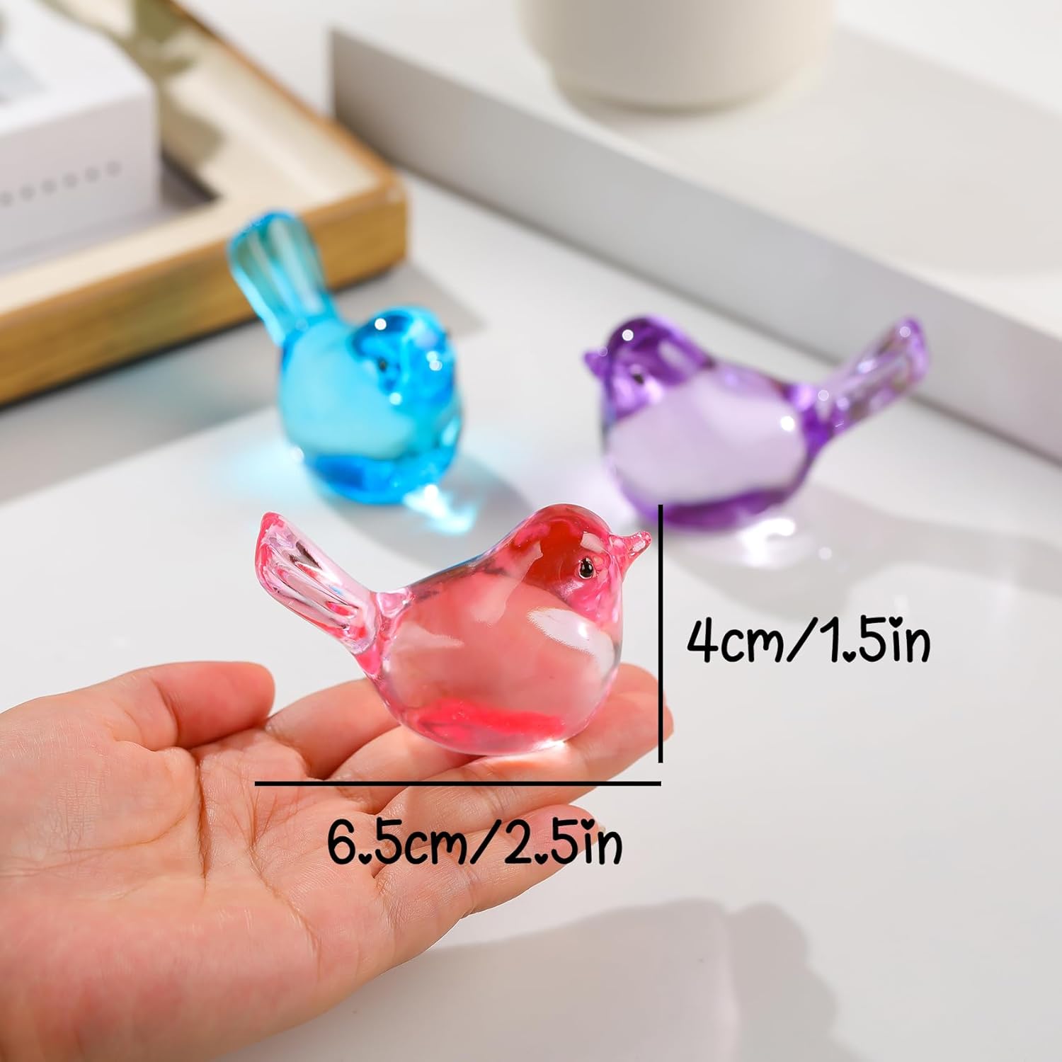 Handmade Glass Pink Bird Gifts for Bird Lovers Women Men, Art Glass Birds Collectible Figurines for Desk Table Home Office Decoration