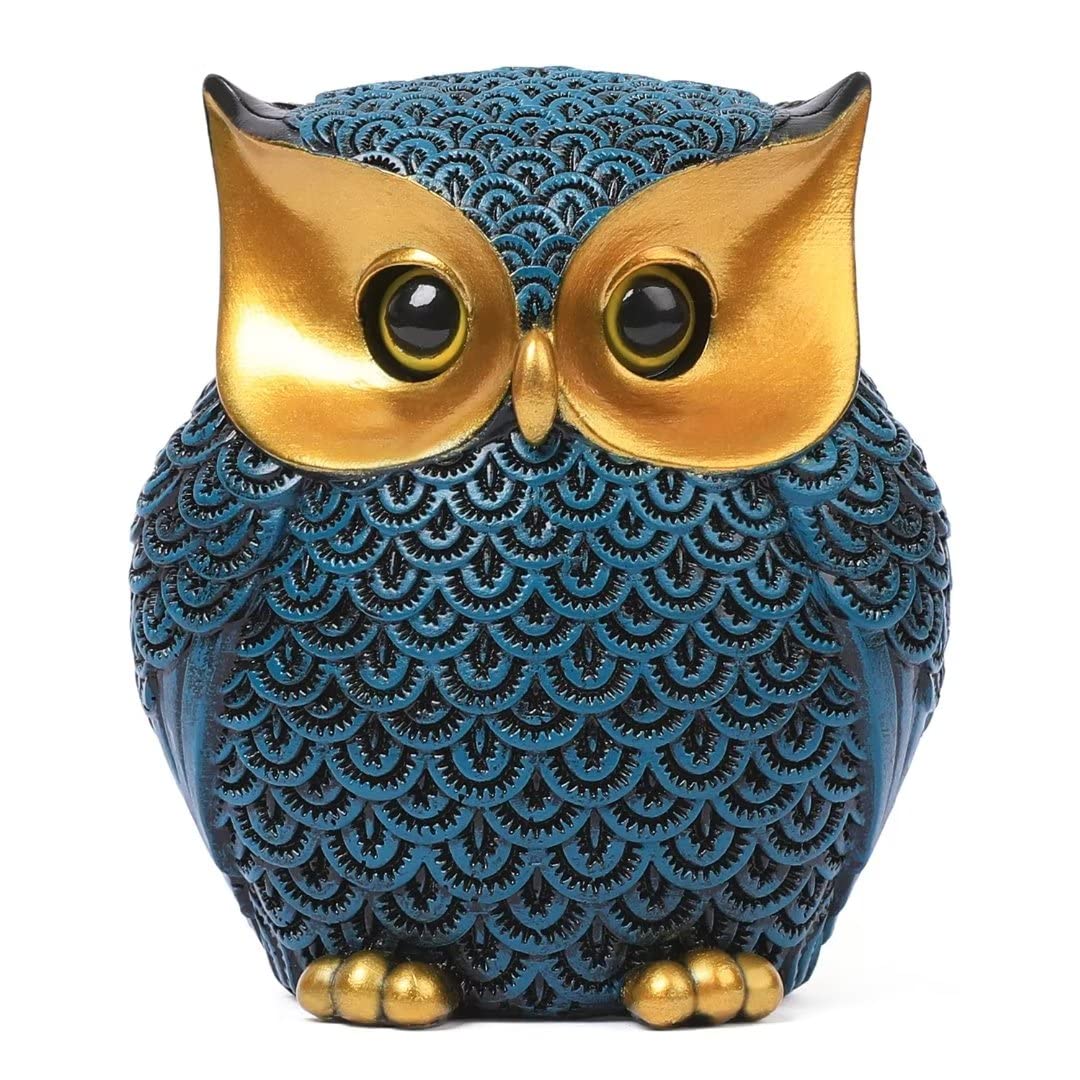 Owl Statue Home Decor Small Owl Figurines Shelves Decorations for Home Office Living Room Decor Gifts for Owl Lovers (Black-Green)