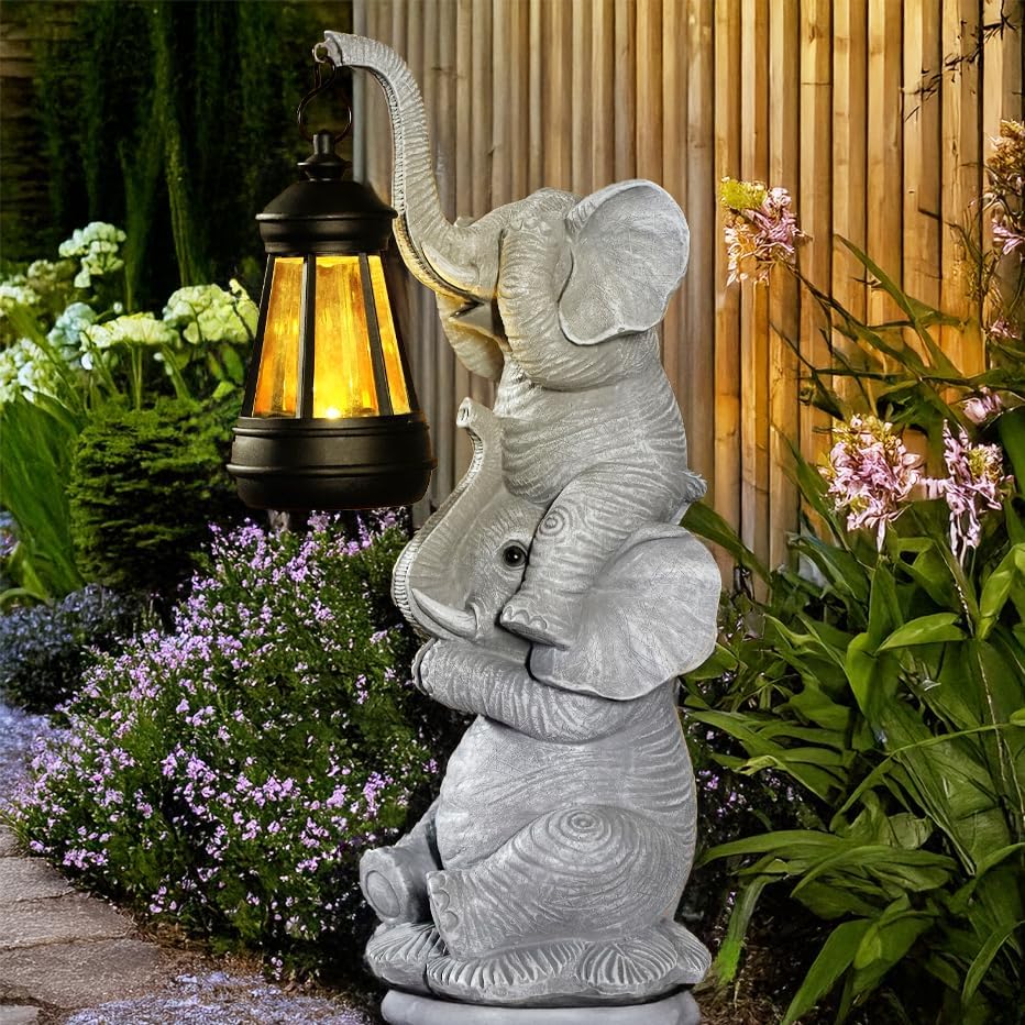 Solar Elephant Garden Statue with LED Lights - Waterproof Outdoor Decor for Patio, Yard, Balcony - Unique Elephant Gifts for Women, Mom, Grandma - Birthday, Mother’s Day, Housewarming Gift