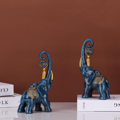 Bronze Elephant Statue 2 Piece Set, Love Elephant Sculpture, Lucky Elephant Decoration for Home Decor Statues, Home Decor Elephants, Office Decor, Console and Shelf Decor Aesthetics.